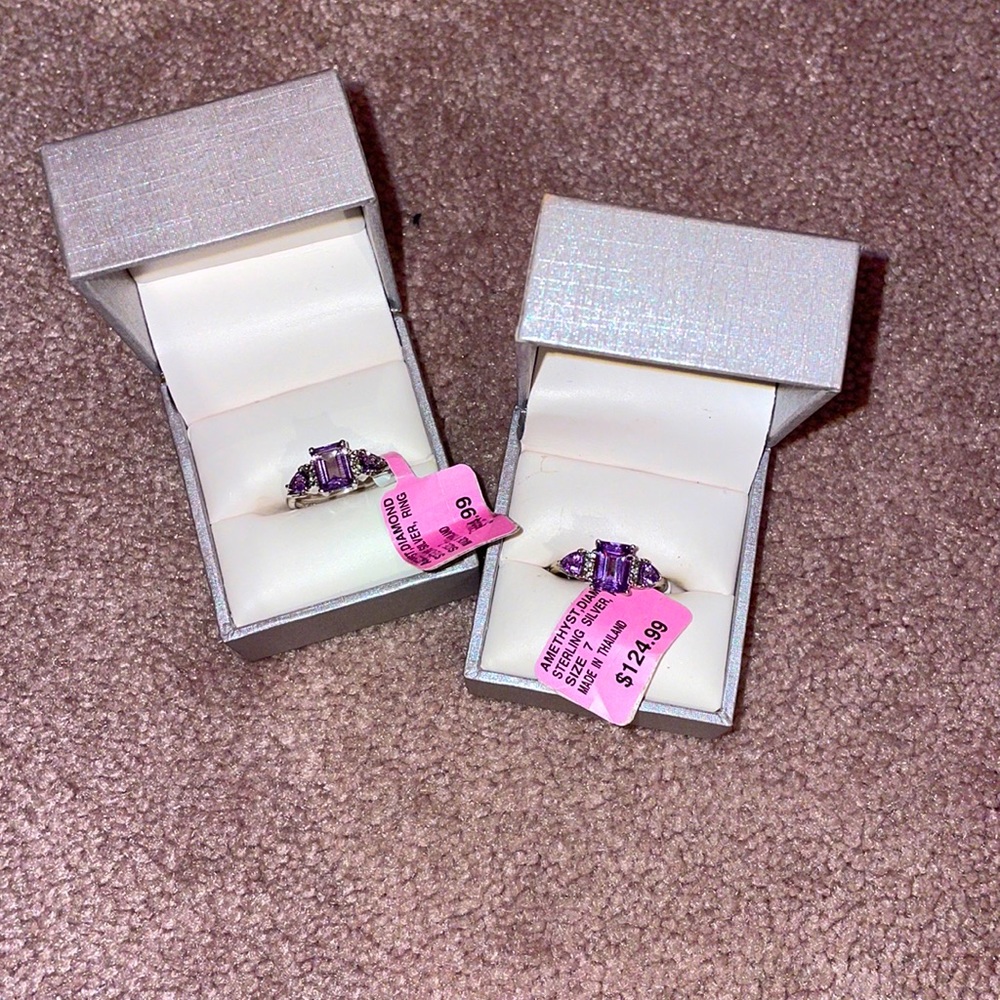 AMETHYST DIAMOND STERLING SILVER RING SIZE 7 - Picture 4 of 6